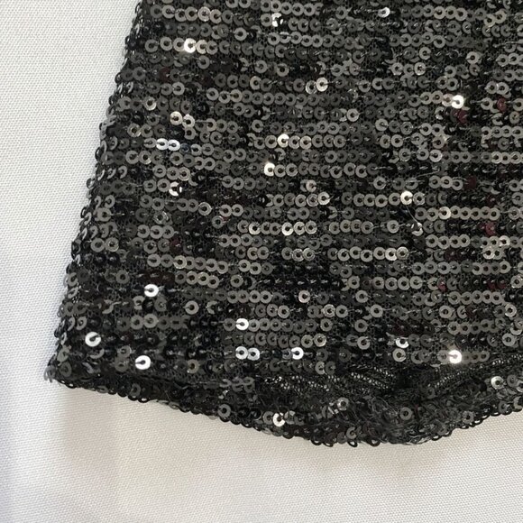 DALIA MACPHEE BLACK SEQUIN FLUTTER SLEEVE RUFFLE COCKTAIL EVENING DRESS - L - Picture 9 of 10